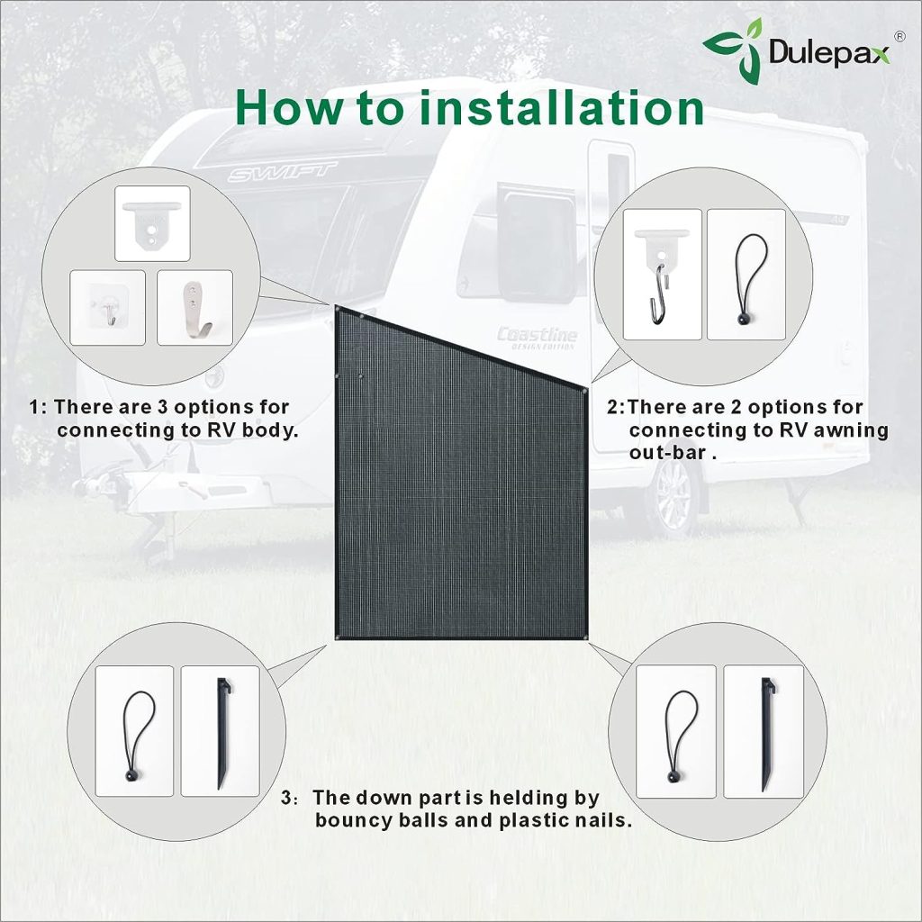 Dulepax RV Awning Side Shade- 9X7 -Second Generation RV Awning Side Shade Screen Significantly Improves Shadew and Privacy.Universal RV Awning Shade Screen with Complete Kits.