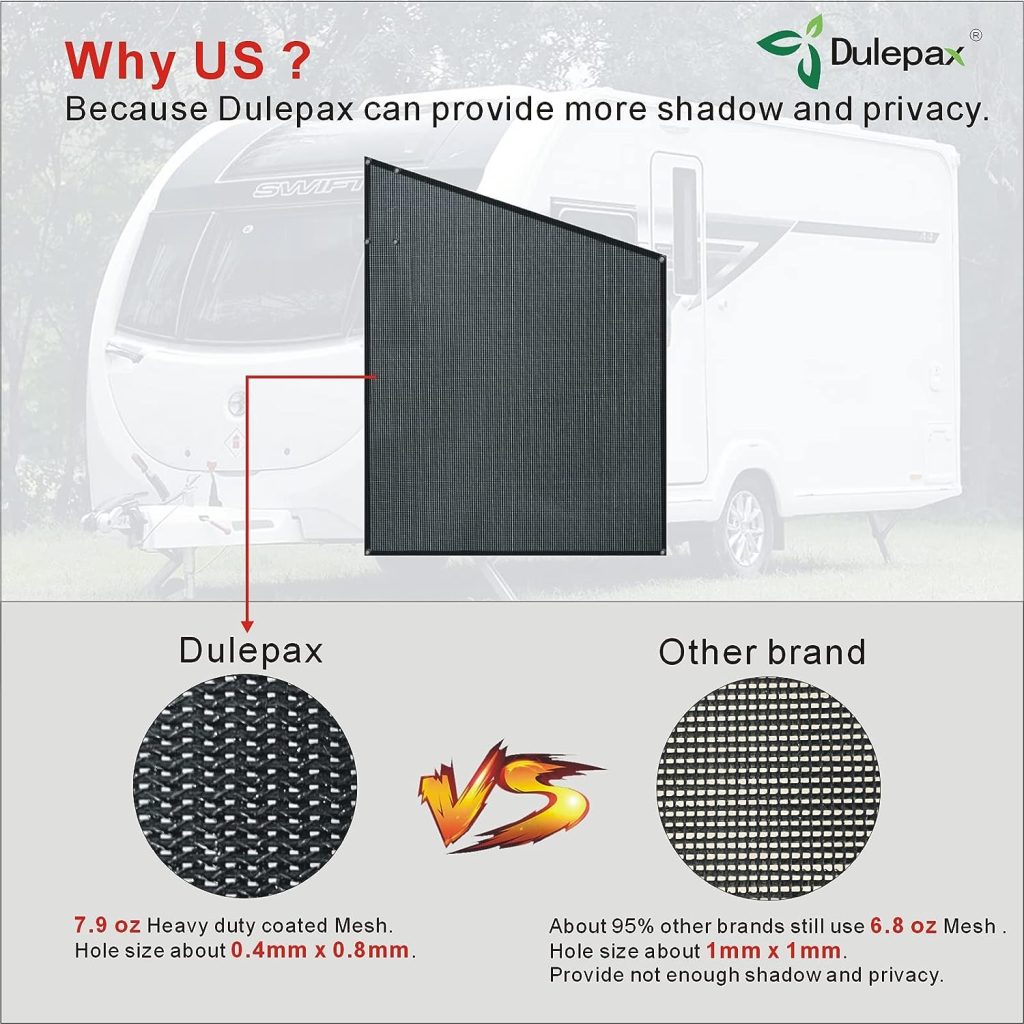 Dulepax RV Awning Side Shade- 9X7 -Second Generation RV Awning Side Shade Screen Significantly Improves Shadew and Privacy.Universal RV Awning Shade Screen with Complete Kits.