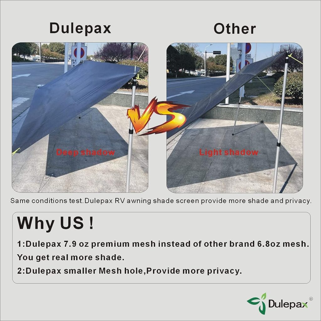 Dulepax RV Awning Side Shade- 9X7 -Second Generation RV Awning Side Shade Screen Significantly Improves Shadew and Privacy.Universal RV Awning Shade Screen with Complete Kits.