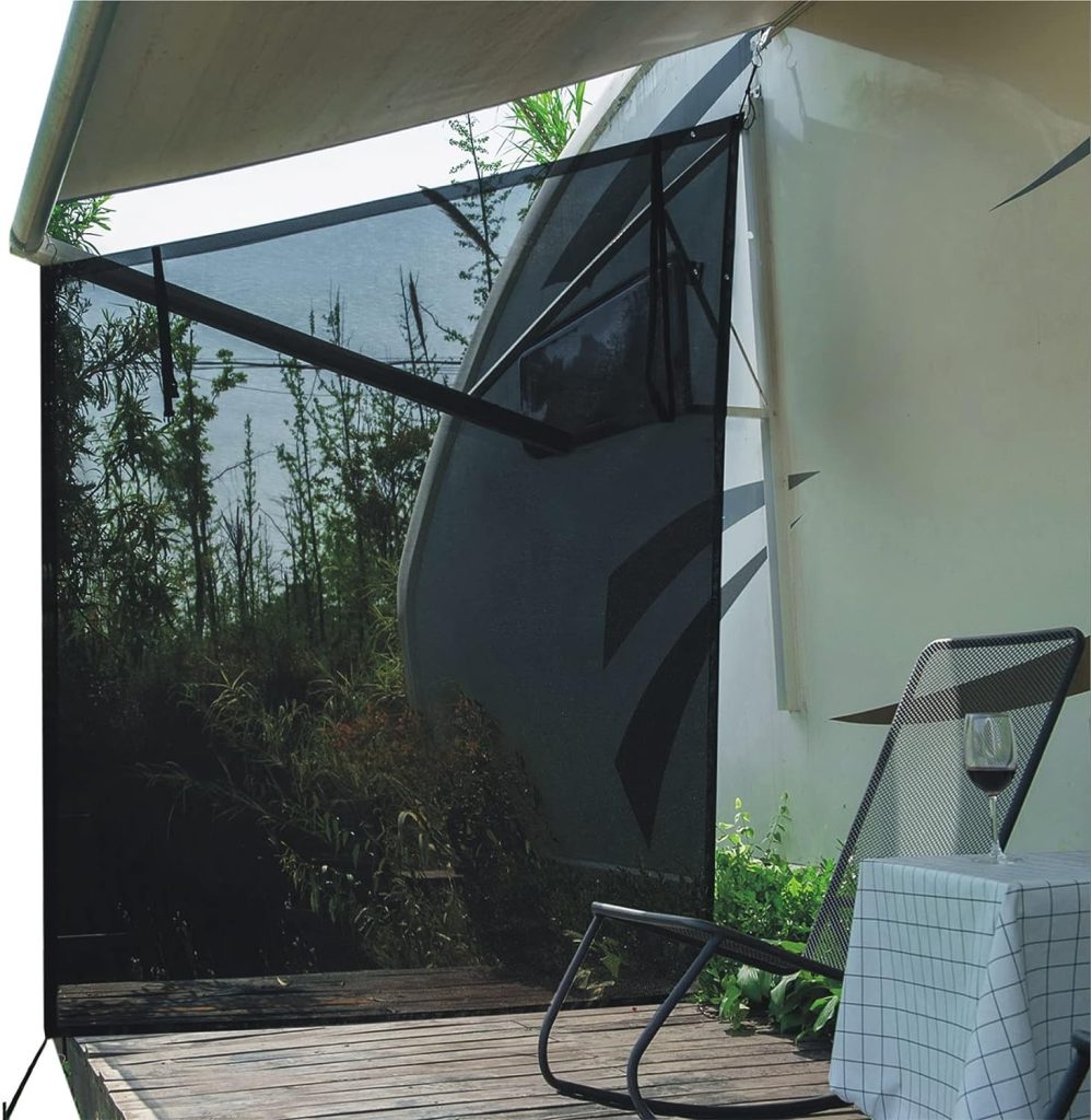 Dulepax RV Awning Side Shade- 9X7 -Second Generation RV Awning Side Shade Screen Significantly Improves Shadew and Privacy.Universal RV Awning Shade Screen with Complete Kits.