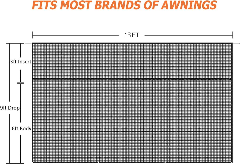 EXCELFU RV Awning Shade Screen with Zipper 13 x 9 - Black Mesh UV Blocker Sun Shade Complete Kits for RV Camper Motorhome Travel Trailer