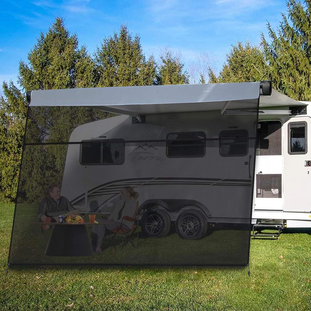 EXCELFU RV Awning Shade Screen with Zipper 13 x 9 - Black Mesh UV Blocker Sun Shade Complete Kits for RV Camper Motorhome Travel Trailer