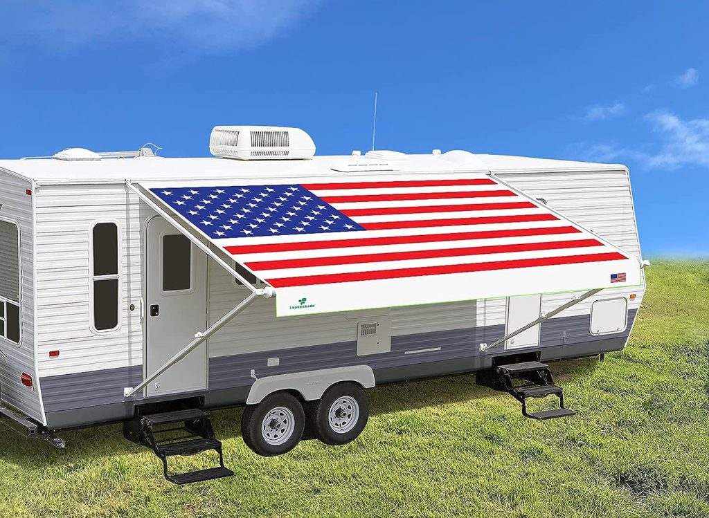 Leaveshade RV Awning Fabric Replacement Camper Trailer Awning Fabric Super Heavy Vinyl Coated Polyester 143(Fit for 15 Awning)-USA Flag (Custom Looking)