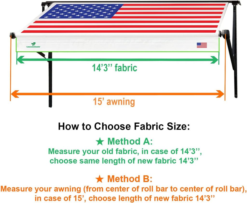 Leaveshade RV Awning Fabric Replacement Camper Trailer Awning Fabric Super Heavy Vinyl Coated Polyester 143(Fit for 15 Awning)-USA Flag (Custom Looking)