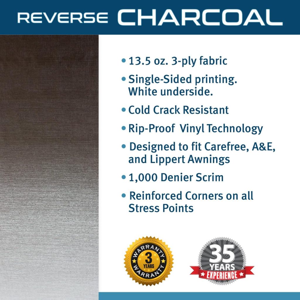 ShadePro - RV Awning Fabric Replacement - Premium Grade Weatherproof Vinyl - Universal Outdoor Canopy for Camper, Trailer, and Motorhome Awnings - Reverse Charcoal Fade - 16 (Fabric 15 2)