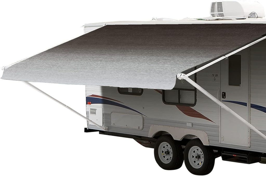 ShadePro - RV Awning Fabric Replacement - Premium Grade Weatherproof Vinyl - Universal Outdoor Canopy for Camper, Trailer, and Motorhome Awnings - Reverse Charcoal Fade - 16 (Fabric 15 2)