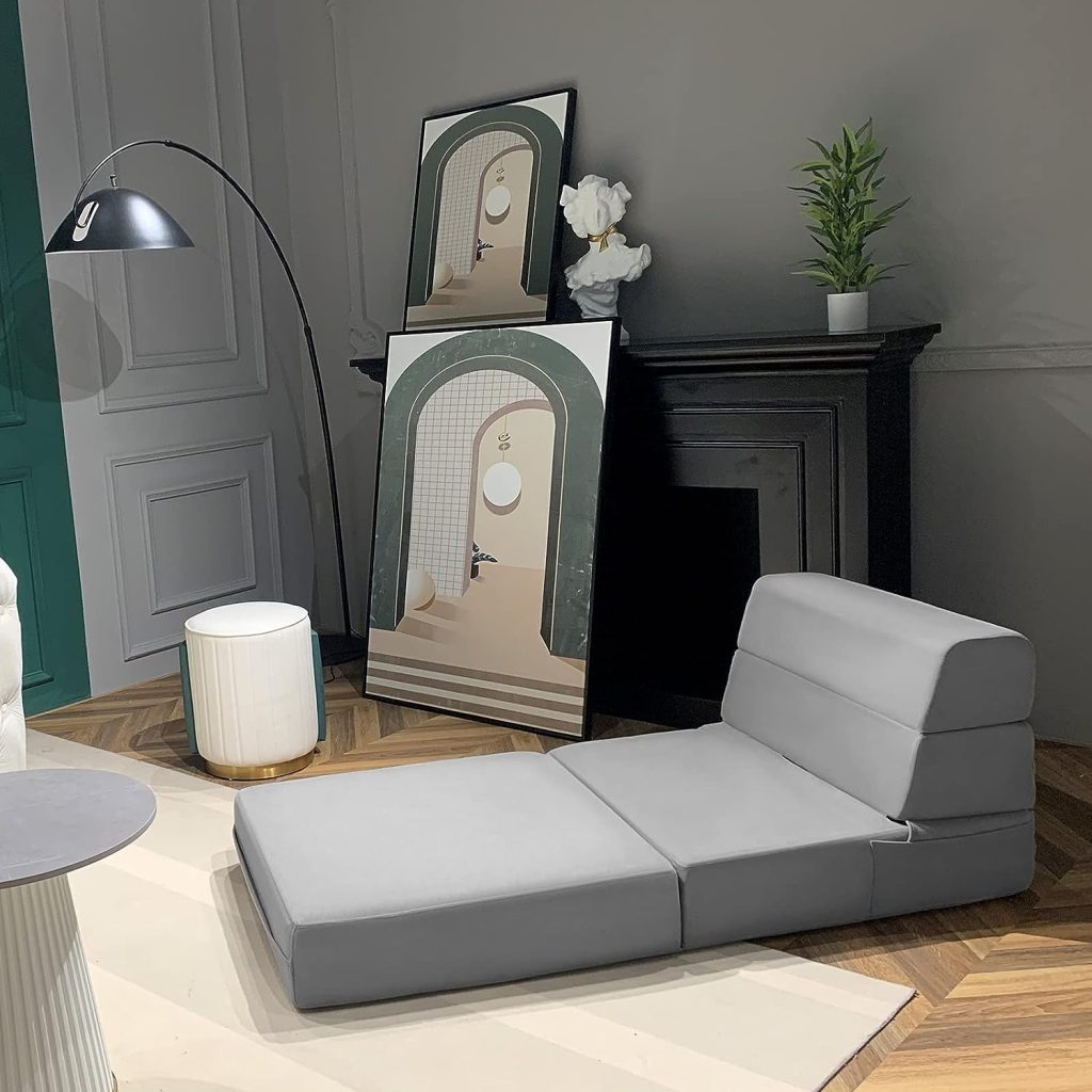 MEETI Folding Sofa Bed, Foam Foldable Sofa Bed for Space Saving, Four Fold Convertible Sofa Bed Couch, Comfortable Sofa Mattress Bed for Small Spaces, Guests Sleepovers, Kids Play Area, RV Trip, Grey MEETI Folding Sofa Bed, Foam Foldable Sofa Bed for Space Saving, Four Fold Convertible Sofa Bed Couch, Comfortable Sofa Mattress Bed for Small Spaces, Guests Sleepovers, Kids Play Area, RV Trip, Grey