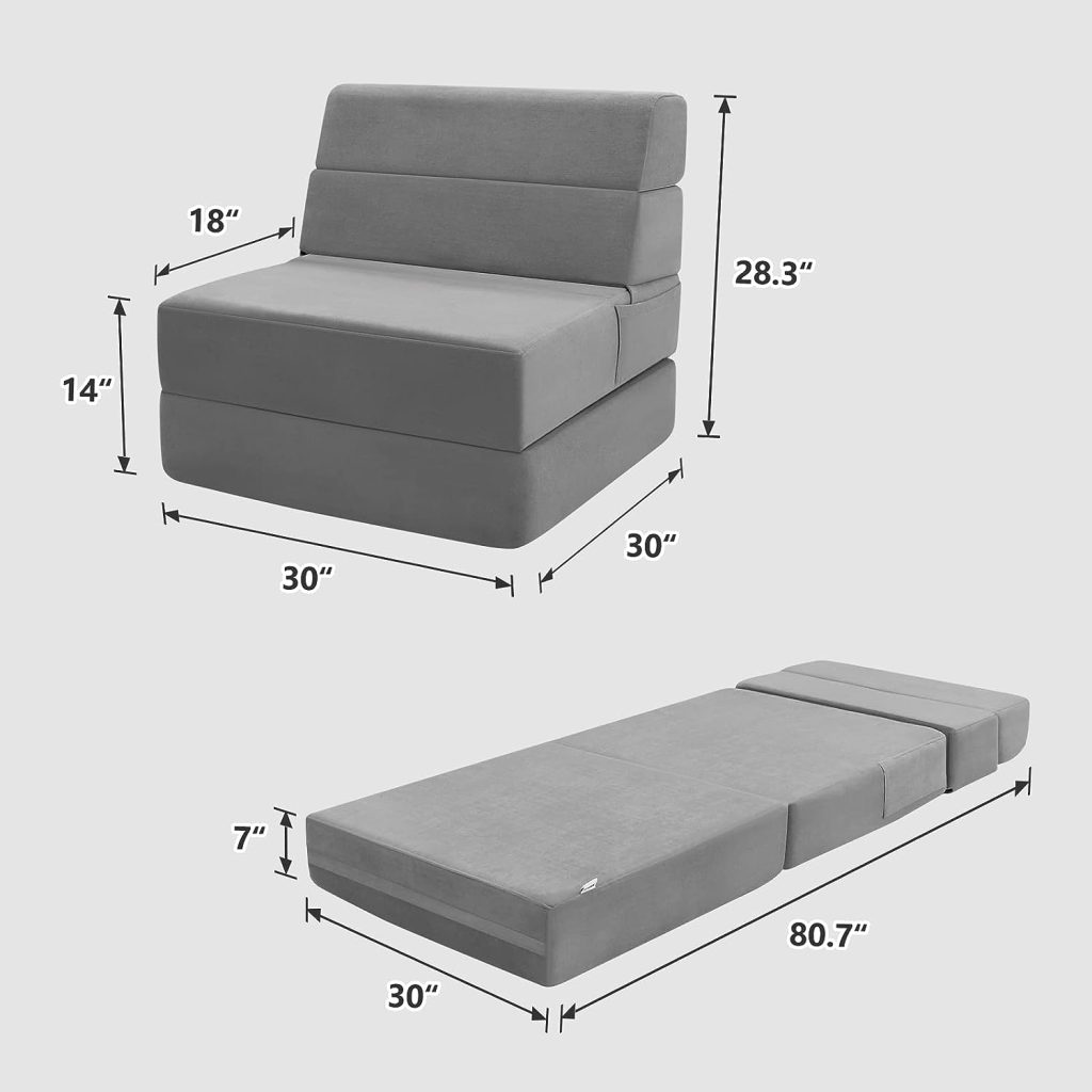 MEETI Folding Sofa Bed, Foam Foldable Sofa Bed for Space Saving, Four Fold Convertible Sofa Bed Couch, Comfortable Sofa Mattress Bed for Small Spaces, Guests Sleepovers, Kids Play Area, RV Trip, Grey MEETI Folding Sofa Bed, Foam Foldable Sofa Bed for Space Saving, Four Fold Convertible Sofa Bed Couch, Comfortable Sofa Mattress Bed for Small Spaces, Guests Sleepovers, Kids Play Area, RV Trip, Grey