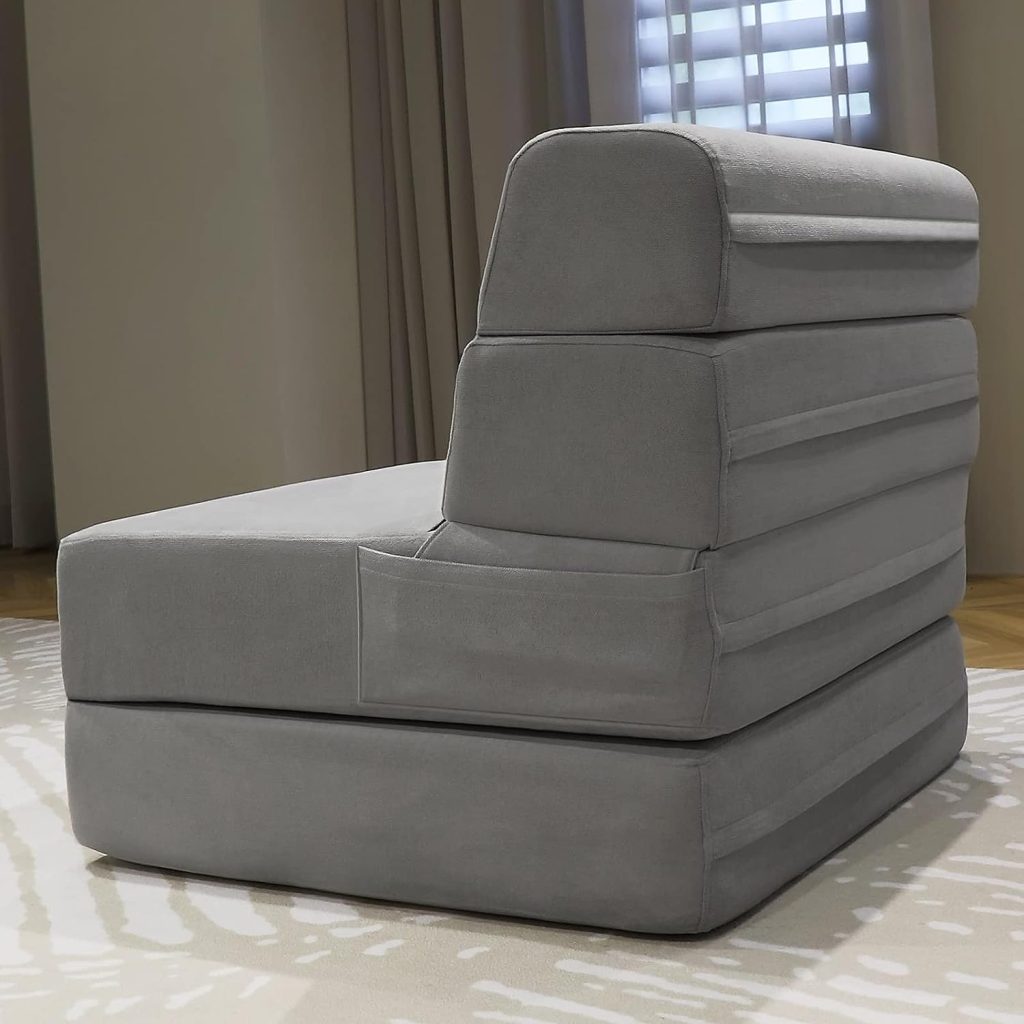 MEETI Folding Sofa Bed, Foam Foldable Sofa Bed for Space Saving, Four Fold Convertible Sofa Bed Couch, Comfortable Sofa Mattress Bed for Small Spaces, Guests Sleepovers, Kids Play Area, RV Trip, Grey MEETI Folding Sofa Bed, Foam Foldable Sofa Bed for Space Saving, Four Fold Convertible Sofa Bed Couch, Comfortable Sofa Mattress Bed for Small Spaces, Guests Sleepovers, Kids Play Area, RV Trip, Grey