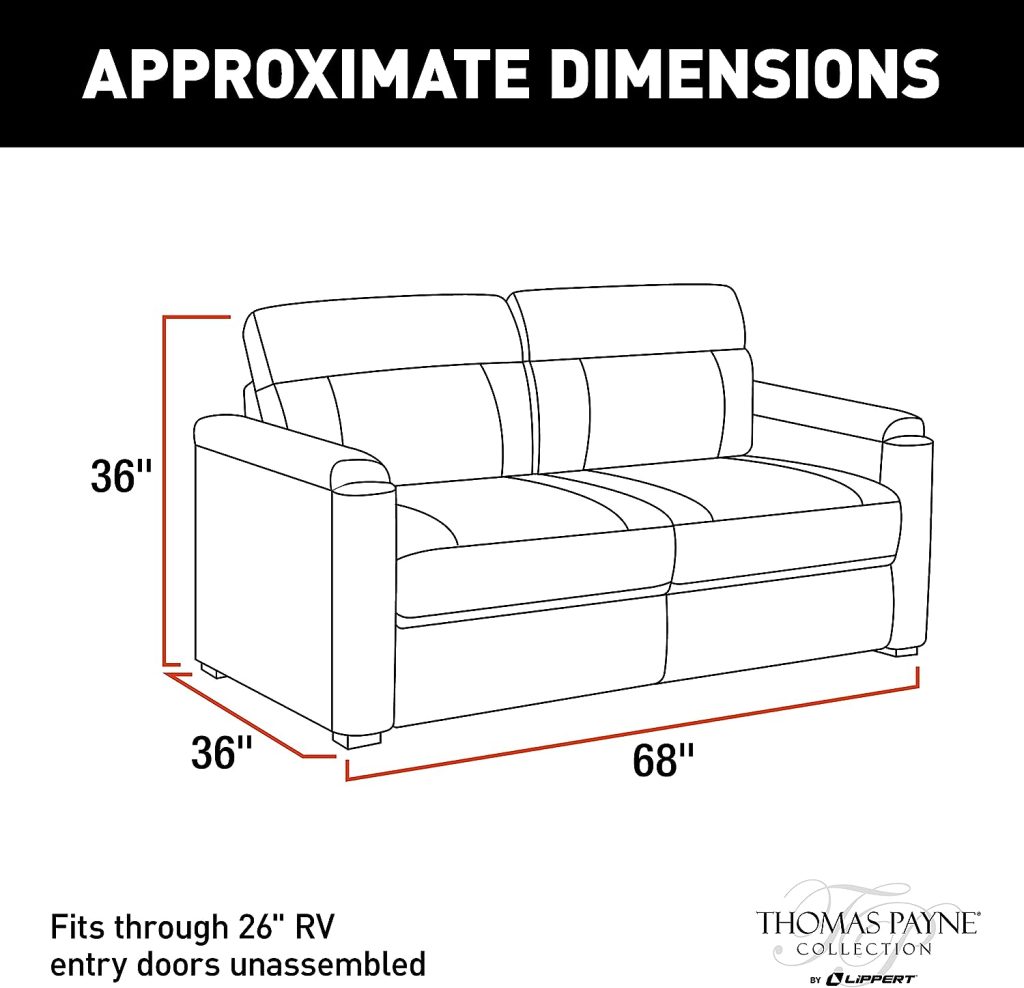 THOMAS PAYNE 68 Grummond RV Tri-Fold Sofa with PolyHyde Fabric, Couch-to-Bed Conversion, Removeable Back, Easy Installation for Travel Trailers, 5th Wheels and Motorhomes - 2020128147