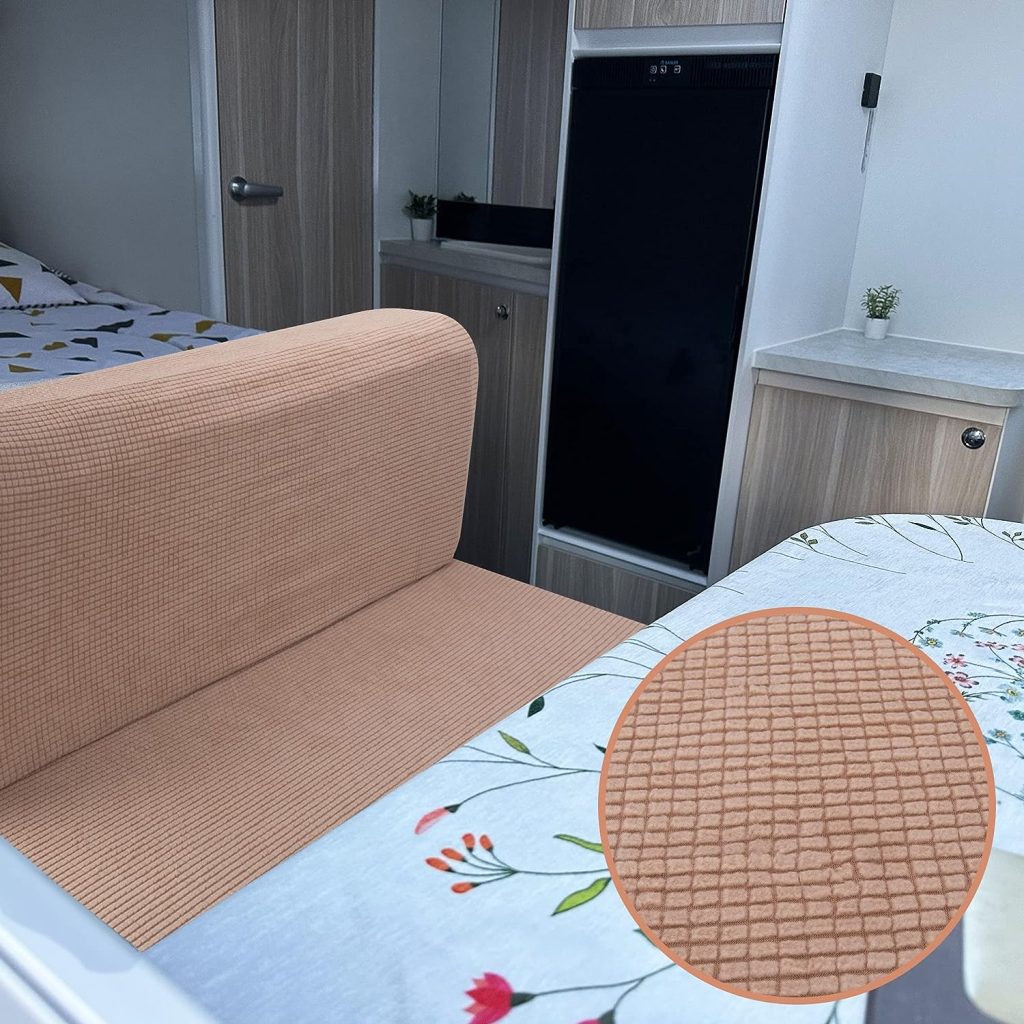 Tlswshsy RV Dinette Cushion Covers-Elastic Camper Cushion Slipcovers-Stretchable Loveseat Sofa Furniture Protector for RV Camper Car Bench (1 Backrest Cover  1 Bench Cover) (Khaki)