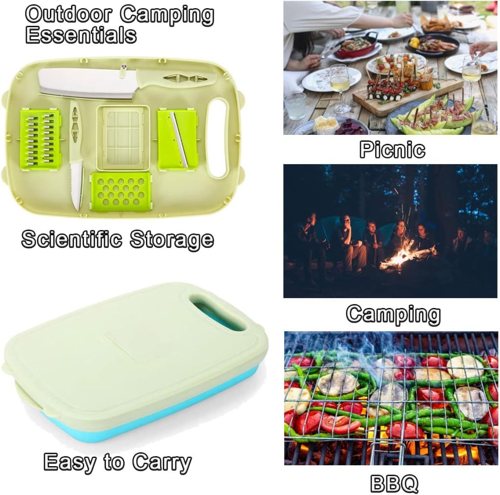 AOFUXTI Collapsible Cutting Board - Camping Cooking Utensil Set 10 in 1 Picnic BBQ RV Camper Accessiors Home Kitchen Kim Washing Dishes, Multi-Function Slicer AOFUXTI Collapsible Cutting Board - Camping Cooking Utensil Set 10 in 1 Picnic BBQ RV Camper Accessiors Home Kitchen Kim Washing Dishes, Multi-Function Slicer