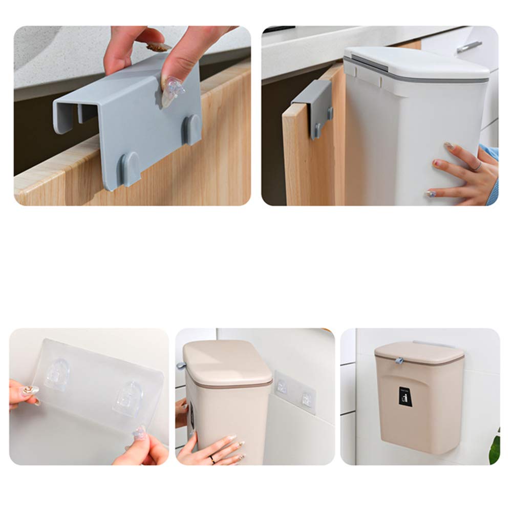 AYADA Hanging Trash/Garbage Can with Lid for Kitchen Cabinet Door in Cabinet Hanging Door Mounted Under Sink Door Trash Bin RV Bathroom (Grey)