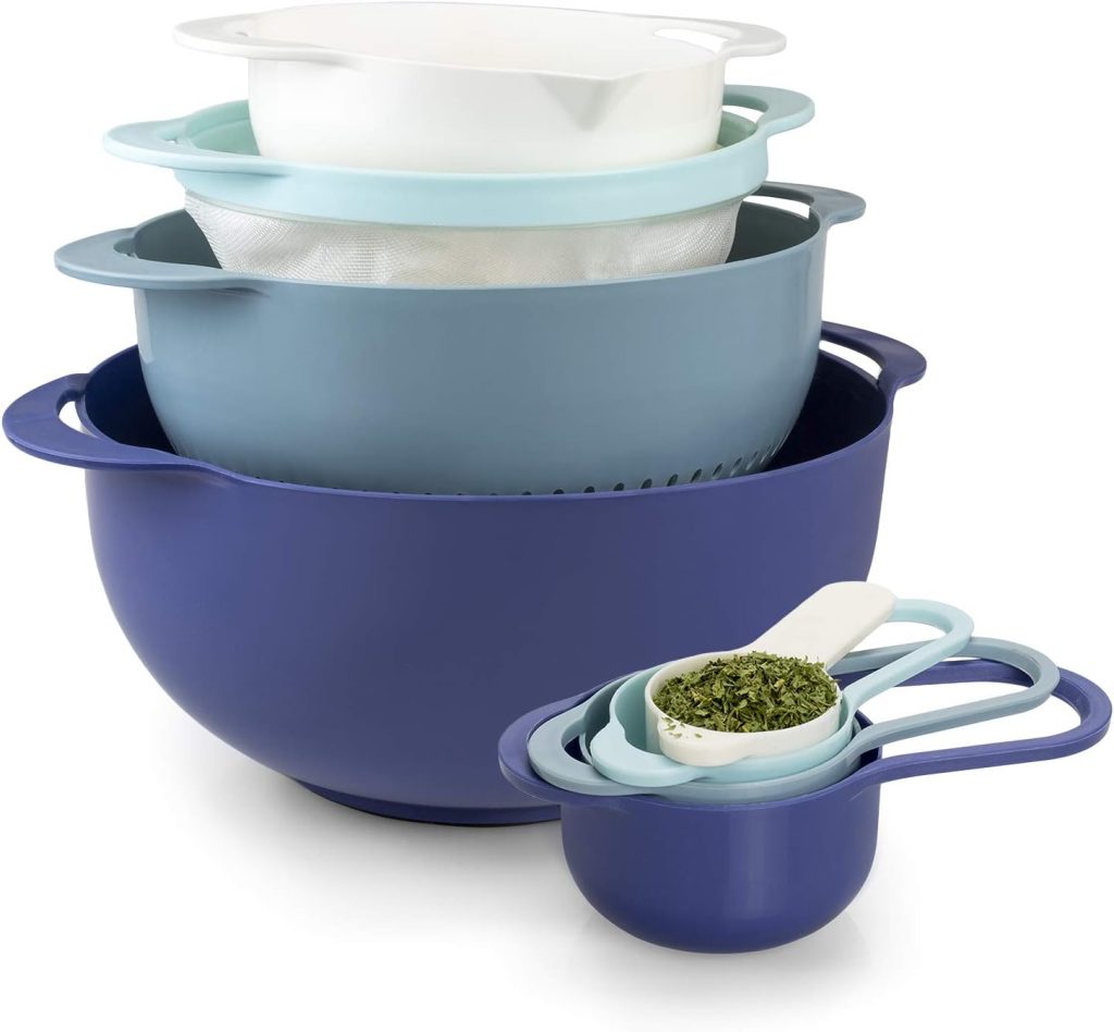 COOK WITH COLOR 8 Piece Nesting Bowls with Measuring Cups Colander and Sifter Set - Includes 2 Mixing Bowls, 1 Colander, 1 Sifter and 4 Measuring Cups, Gray COOK WITH COLOR 8 Piece Nesting Bowls with Measuring Cups Colander and Sifter Set - Includes 2 Mixing Bowls, 1 Colander, 1 Sifter and 4 Measuring Cups, Gray