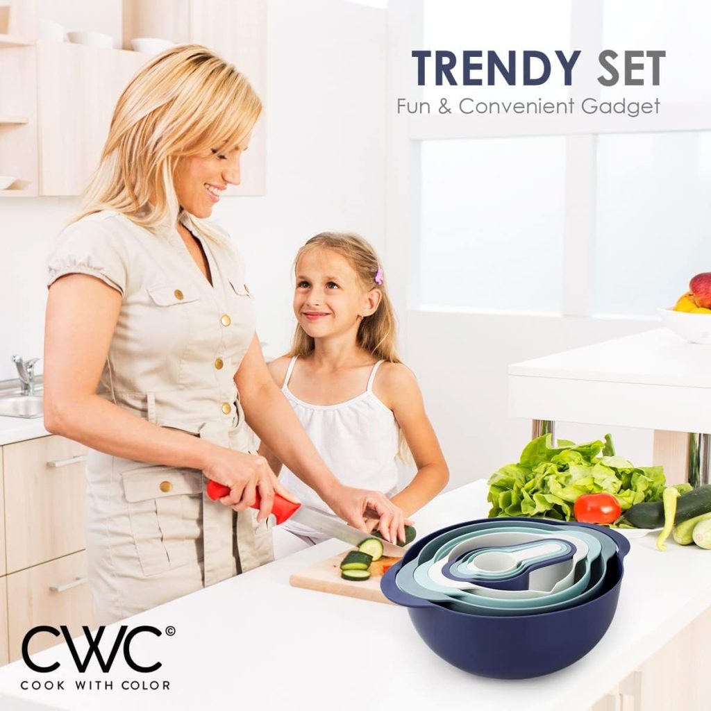 COOK WITH COLOR 8 Piece Nesting Bowls with Measuring Cups Colander and Sifter Set - Includes 2 Mixing Bowls, 1 Colander, 1 Sifter and 4 Measuring Cups, Gray COOK WITH COLOR 8 Piece Nesting Bowls with Measuring Cups Colander and Sifter Set - Includes 2 Mixing Bowls, 1 Colander, 1 Sifter and 4 Measuring Cups, Gray