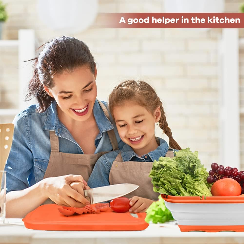 Gintan Camping Cutting Board with Collapsible Colander, 9-in-1 Collapsible Cutting Board,Camping Gifts for Campers Happy Camper,Camping Accessories for RV Campers