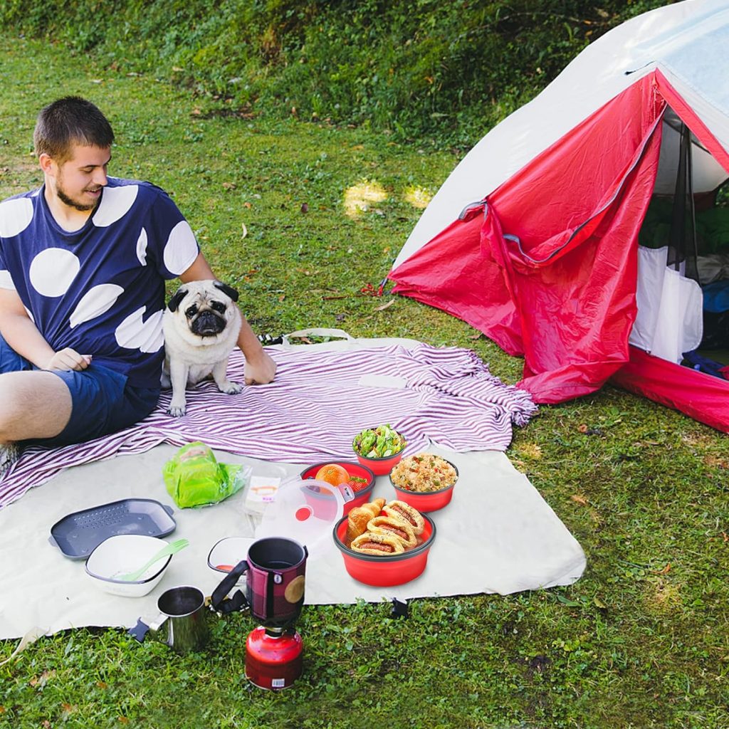 Guyuyii Collapsible Bowls For Camping Rv Kitchen Accessories - 4PC Round Silicone Food Storage Containers With Lid - Safe For Microwave Dishwasher Freezer, Motorhome Solutions