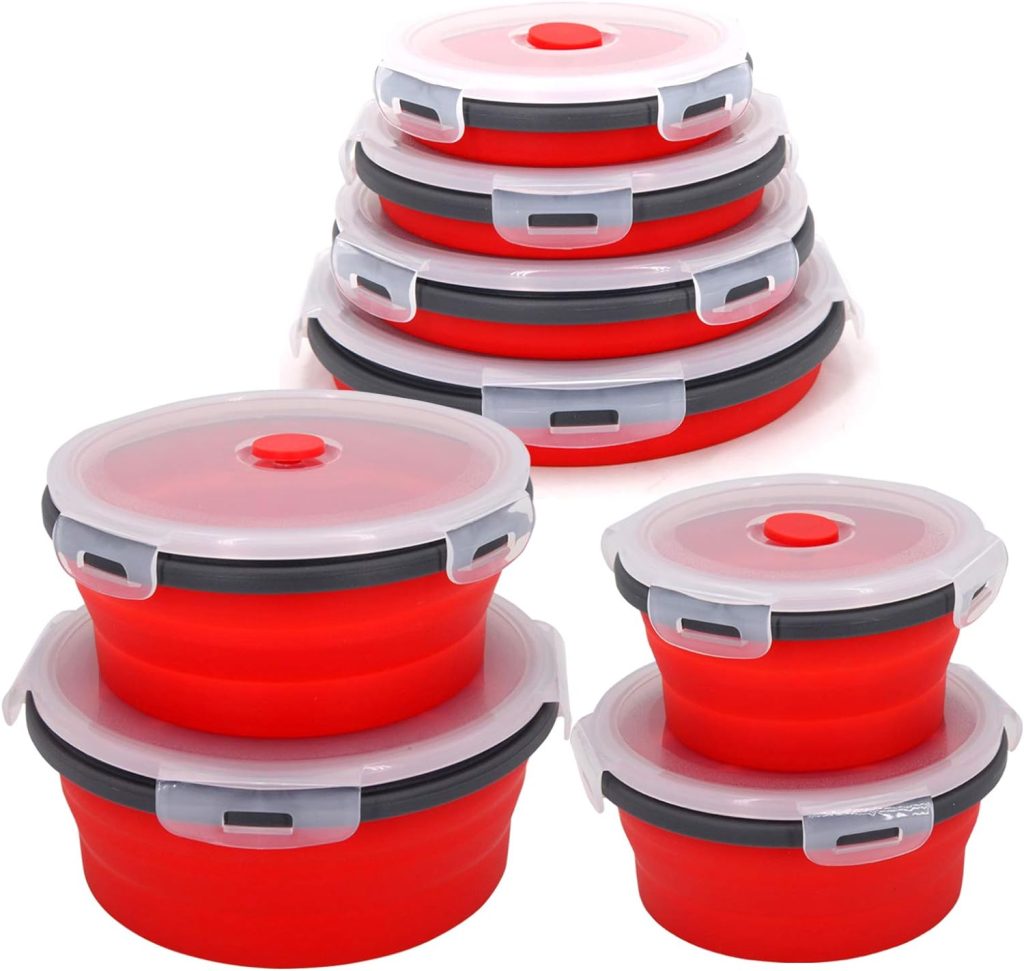 Guyuyii Collapsible Bowls For Camping Rv Kitchen Accessories - 4PC Round Silicone Food Storage Containers With Lid - Safe For Microwave Dishwasher Freezer, Motorhome Solutions
