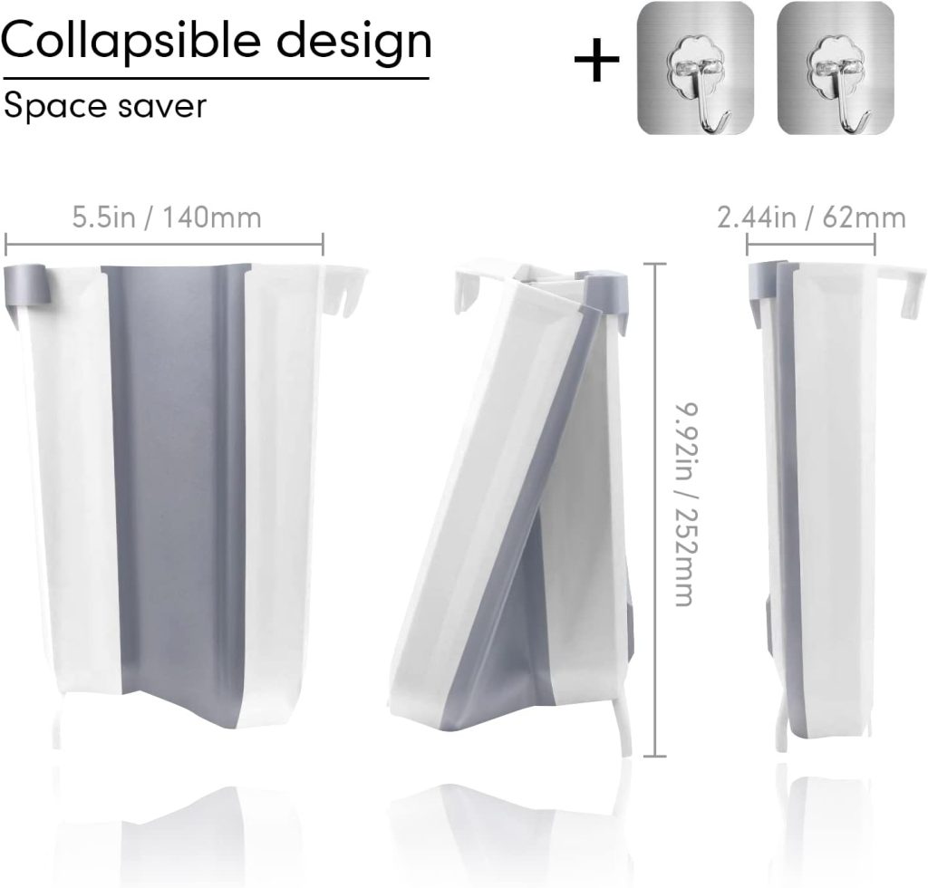 HI NINGER Hanging Kitchen Trash Can, Foldable Waste Bins, Collapsible Mini Hang Garbage Can for Cabinet/Car/Bedroom/Bathroom-Plastic, 2.4 Gallon, Brown