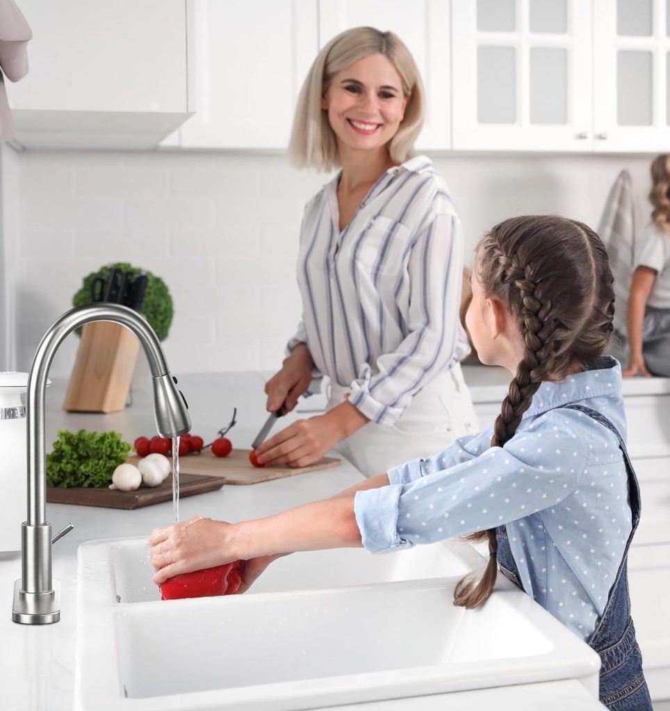 Kitchen Faucets-Kitchen Faucet with Pull Down Sprayer-Single Handle High Arc Brushed Nickel Pull Out Kitchen Faucet-Kitchen Sink faucets