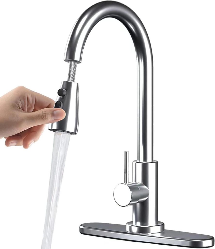 Kitchen Faucets-Kitchen Faucet with Pull Down Sprayer-Single Handle High Arc Brushed Nickel Pull Out Kitchen Faucet-Kitchen Sink faucets