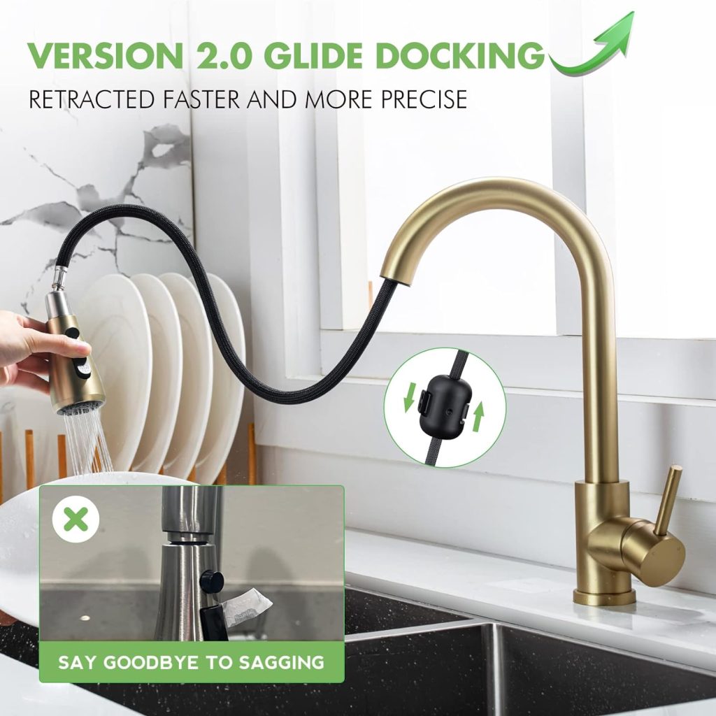Kitchen Sink Faucet, Kitchen Faucet Stainless Steel with Pull Down Sprayer Brushed Nickel Commercial Modern High arc Single Handle Single Hole Pull Out Kitchen Faucets for Bar Laundry rv Utility Sink