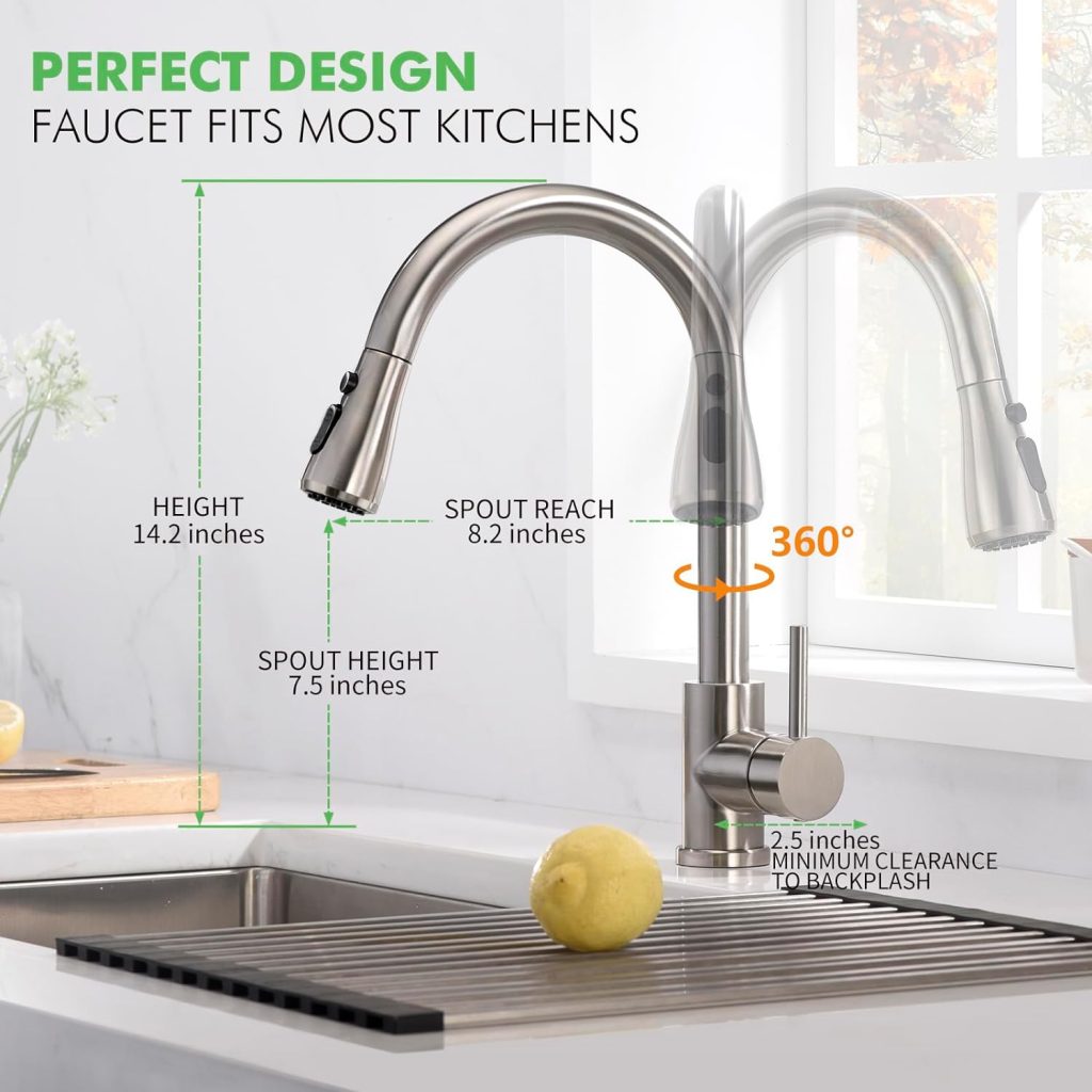 Kitchen Sink Faucet, Kitchen Faucet Stainless Steel with Pull Down Sprayer Brushed Nickel Commercial Modern High arc Single Handle Single Hole Pull Out Kitchen Faucets for Bar Laundry rv Utility Sink