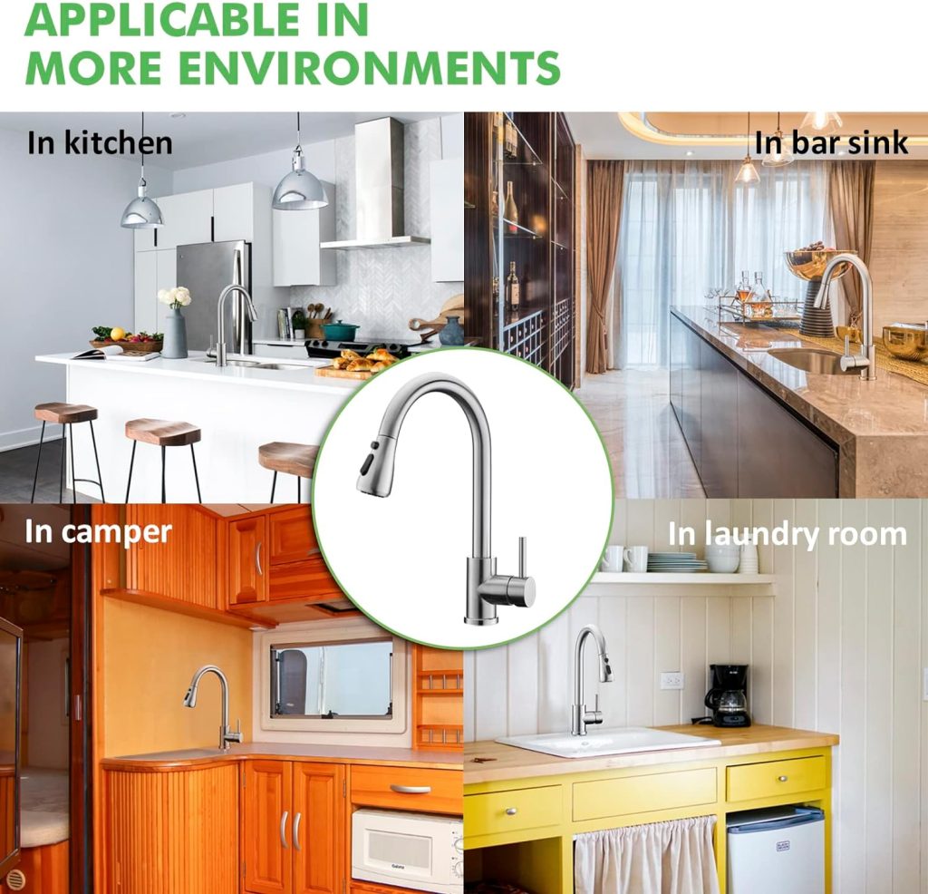 Kitchen Sink Faucet, Kitchen Faucet Stainless Steel with Pull Down Sprayer Brushed Nickel Commercial Modern High arc Single Handle Single Hole Pull Out Kitchen Faucets for Bar Laundry rv Utility Sink