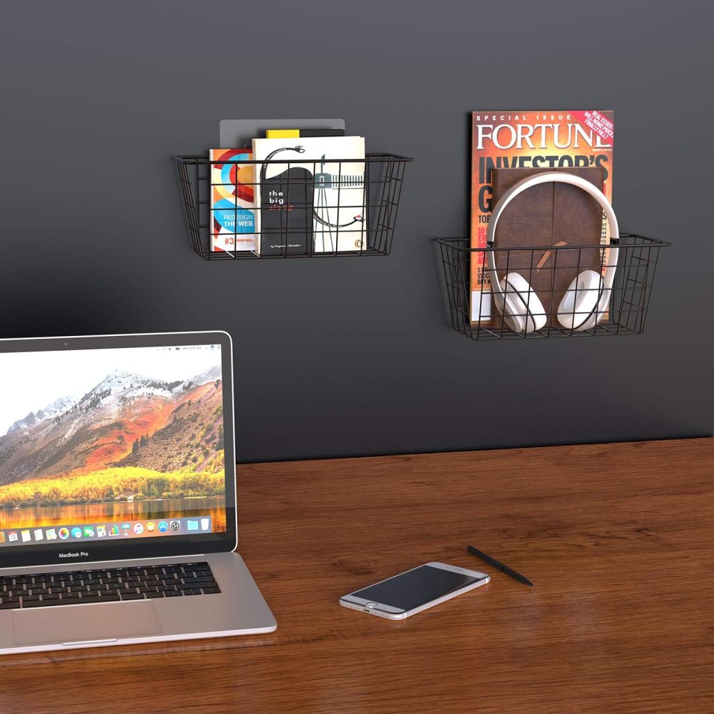 MaraFansie Hanging Kitchen Baskets Wire Storage Basket Over the Cabinet Door Organizer, No Drilling Adhesive Basket for Cabinet Pantry Organization and Kitchen, Bathroom, Storage, 2 Pack, Black