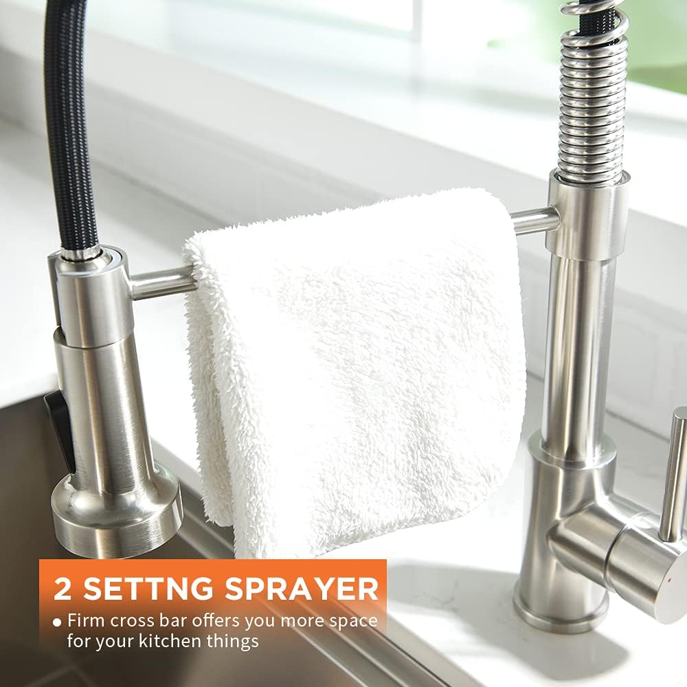 OWOFAN Black Kitchen Faucet with Pull Down Sprayer Stainless Steel Single Handle Pull Out Spring Sink Faucets 1 Hole Or 3 Hole Dual Function for Farmhouse Camper Laundry Utility Rv Wet Bar