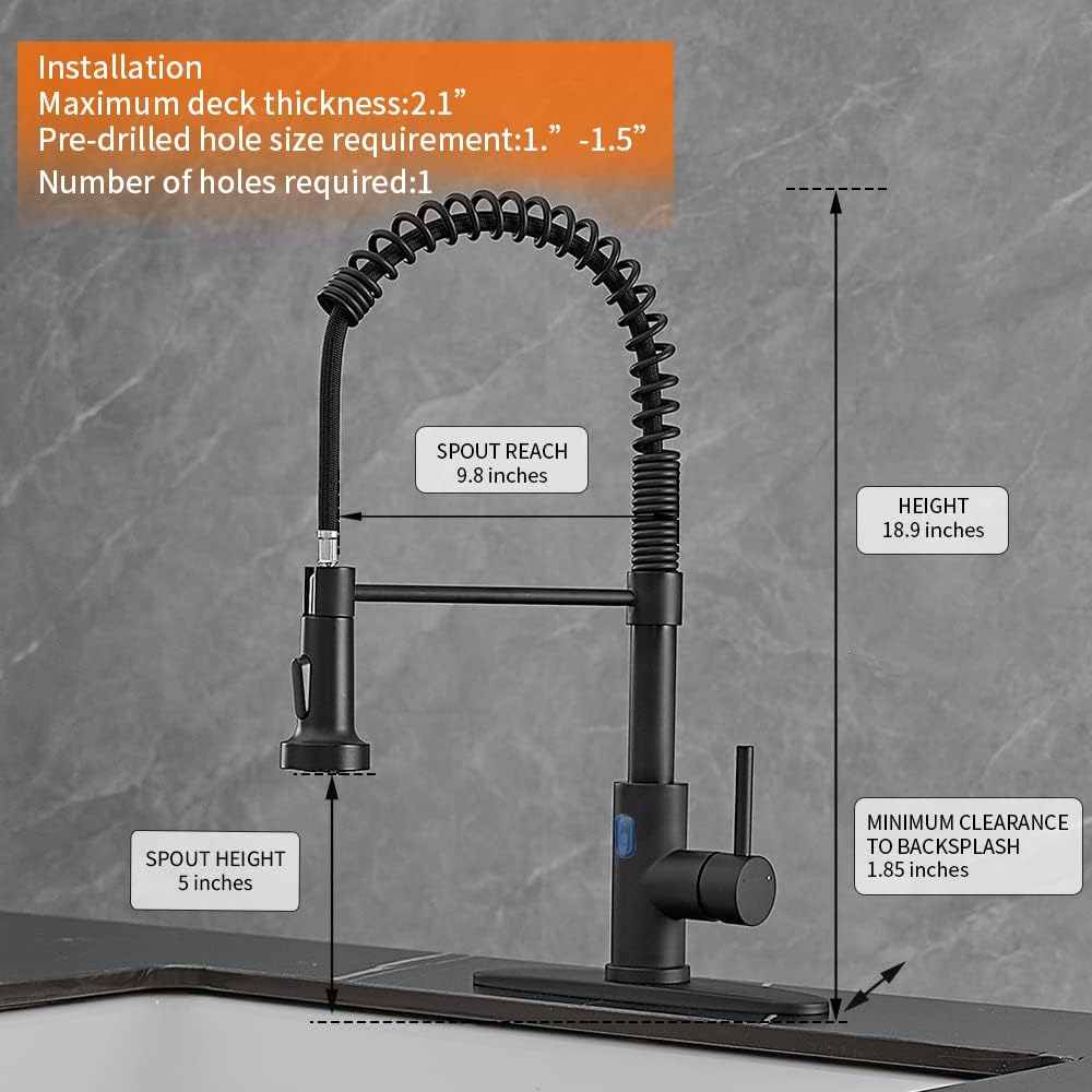 OWOFAN Black Kitchen Faucet with Pull Down Sprayer Stainless Steel Single Handle Pull Out Spring Sink Faucets 1 Hole Or 3 Hole Dual Function for Farmhouse Camper Laundry Utility Rv Wet Bar