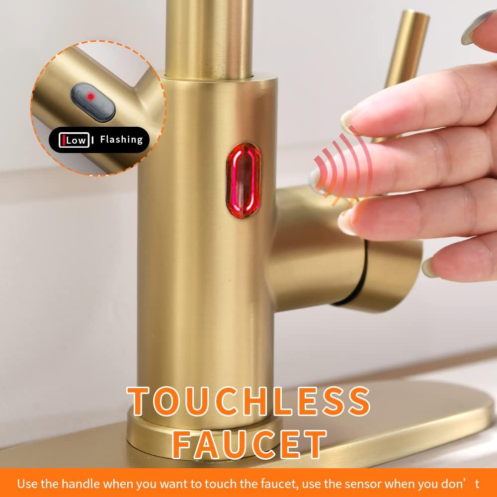 OWOFAN Black Kitchen Faucet with Pull Down Sprayer Stainless Steel Single Handle Pull Out Spring Sink Faucets 1 Hole Or 3 Hole Dual Function for Farmhouse Camper Laundry Utility Rv Wet Bar