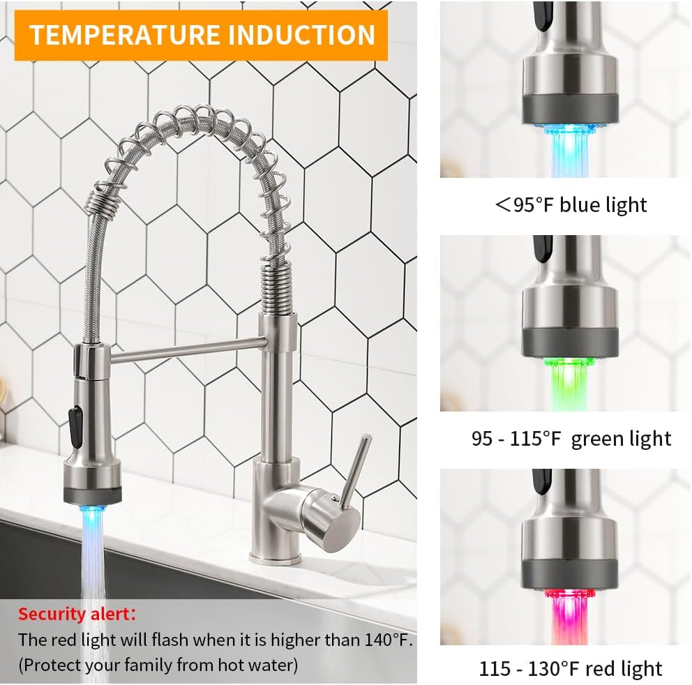OWOFAN Black Kitchen Faucet with Pull Down Sprayer Stainless Steel Single Handle Pull Out Spring Sink Faucets 1 Hole Or 3 Hole Dual Function for Farmhouse Camper Laundry Utility Rv Wet Bar