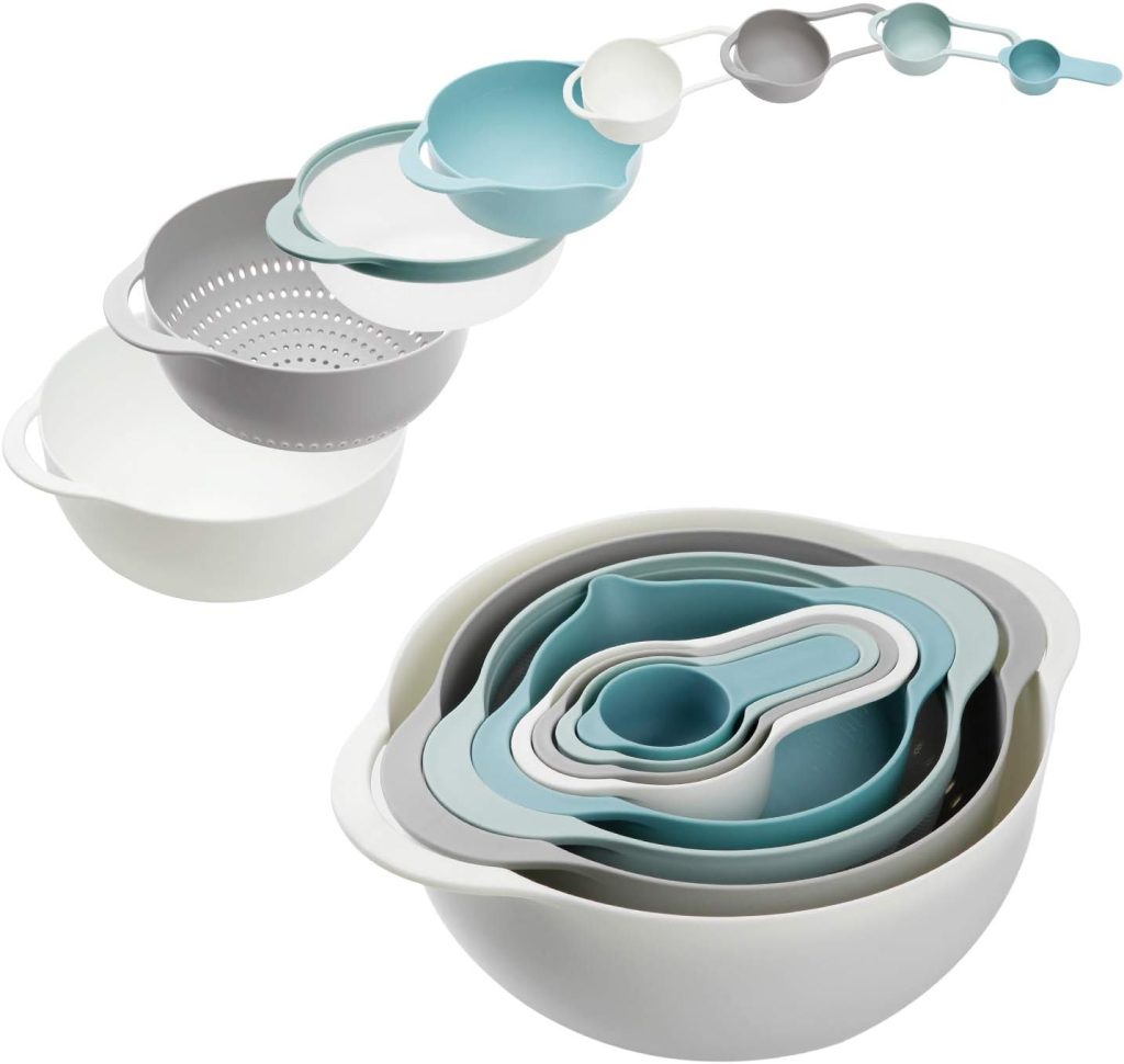 Plastic Mixing Bowls - Multicolored Mixing Bowl Set of 8, Nest for Easy Storage, inculding Measuring Cups, Colander, Sifter, Large Bowl, Great for Cooking and Baking, Rv Camping Accessories, BPA Free