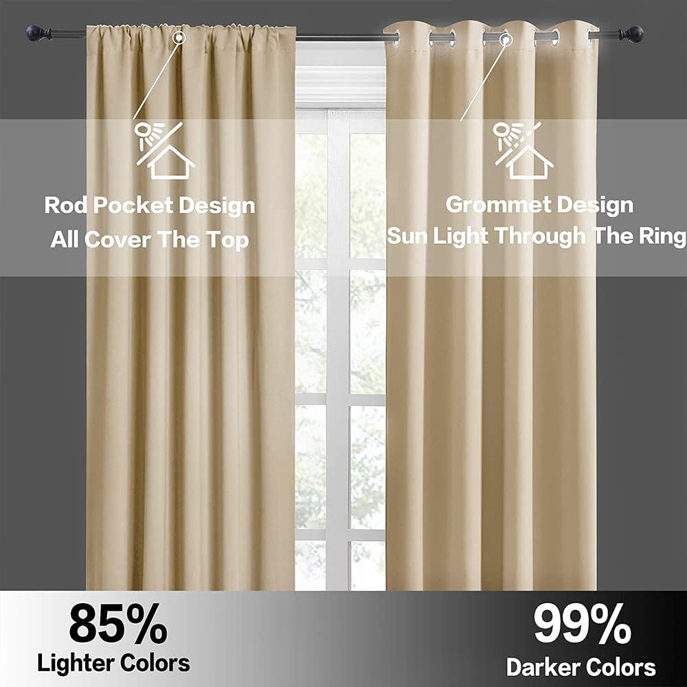 RYB HOME Thermal Insulated Curtains Blackout Small Window Curtains Light Block Privacy for Bathroom Kitchen Laundry RV Curtains, 42 inch Wide by 36 in Long, Biscotti Beige, 2 Pcs