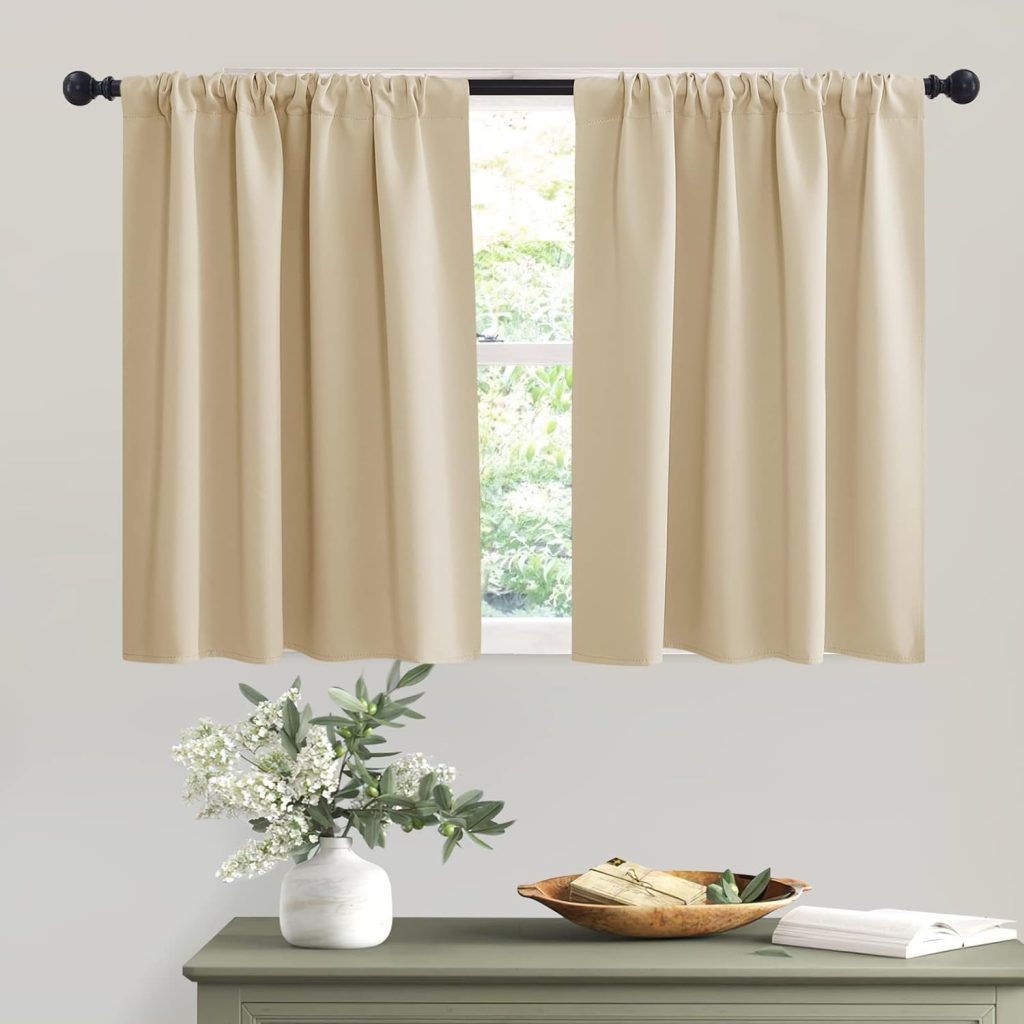 RYB HOME Thermal Insulated Curtains Blackout Small Window Curtains Light Block Privacy for Bathroom Kitchen Laundry RV Curtains, 42 inch Wide by 36 in Long, Biscotti Beige, 2 Pcs