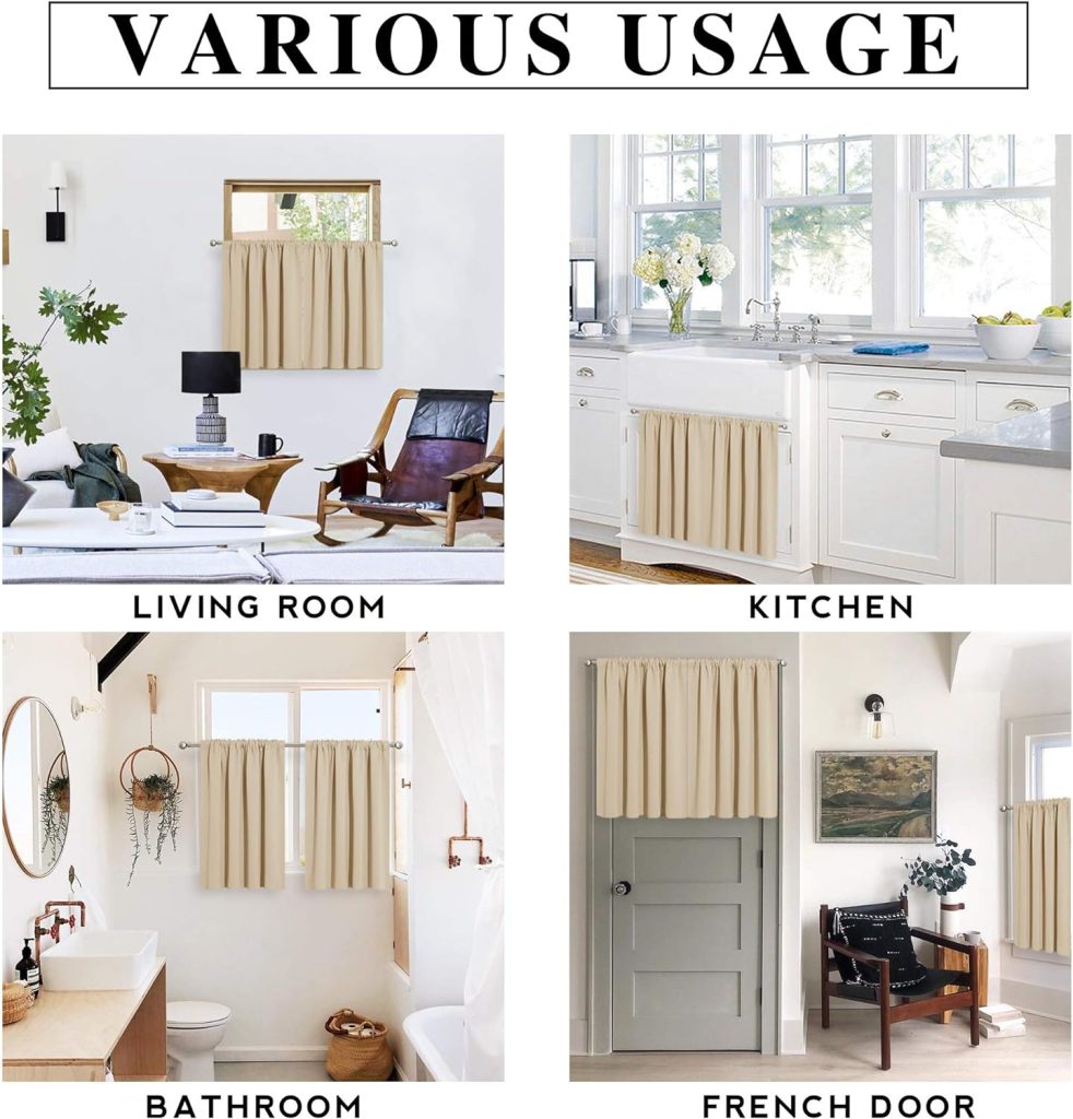 RYB HOME Thermal Insulated Curtains Blackout Small Window Curtains Light Block Privacy for Bathroom Kitchen Laundry RV Curtains, 42 inch Wide by 36 in Long, Biscotti Beige, 2 Pcs