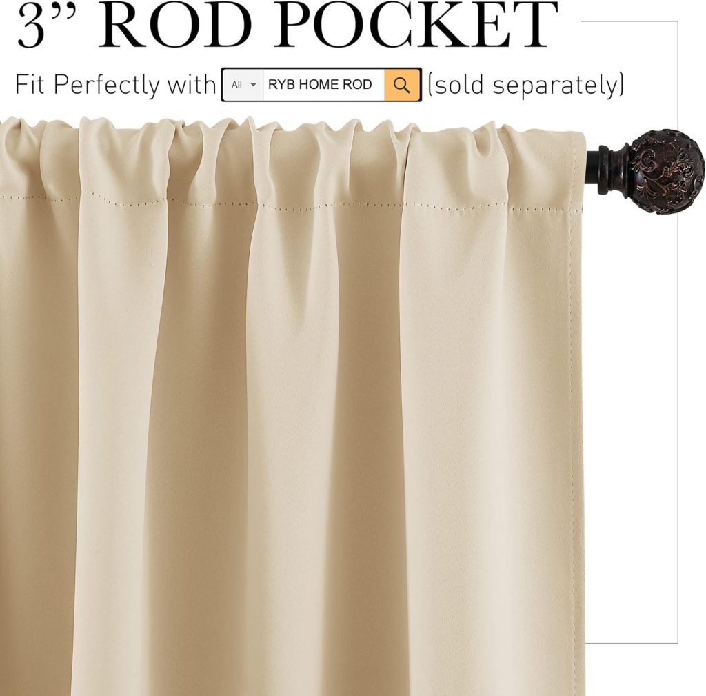 RYB HOME Thermal Insulated Curtains Blackout Small Window Curtains Light Block Privacy for Bathroom Kitchen Laundry RV Curtains, 42 inch Wide by 36 in Long, Biscotti Beige, 2 Pcs