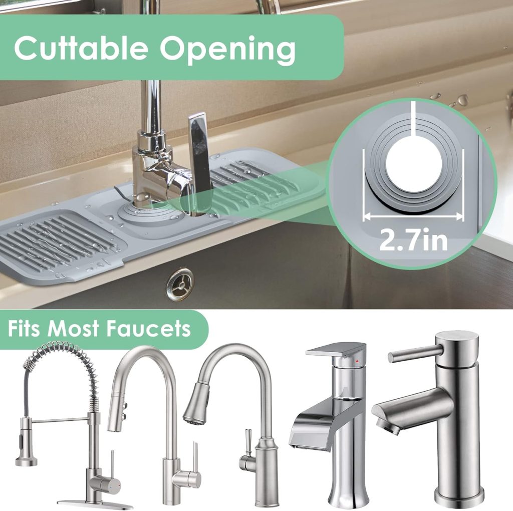 Sink Splash Guard Kitchen Gadgets - Silicone Faucet Handle Drip Catcher Tray Mat, Sink Protectors for Kitchen Sink, Water Splash Guard Behind Faucet as Dish Soap Sponge Holder for Kitchen Bathroom RV