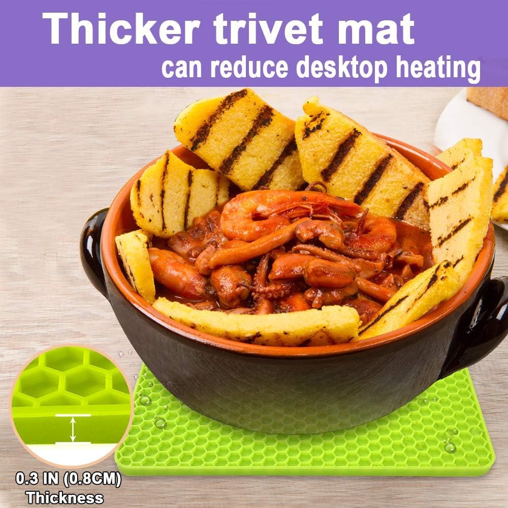 Walfos Silicone Trivet Mats - 4 Heat Resistant Pot Holders, Multipurpose Non-Slip Hot Pads for Kitchen Potholders, Hot Dishers, Jar Opener, Spoon Holder, Food Grade Silicone  BPA Free (Black)