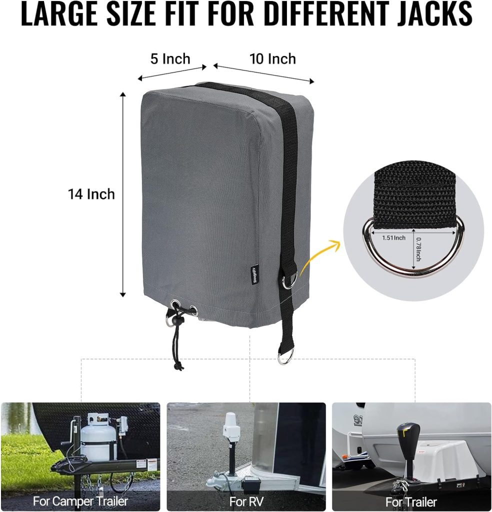 Electric Tongue Jack Cover, BougeRV 600D Universal Trailer RV Electric Tongue Jack Protective Cover (Size 14″H x 5″W x 10″D)…
