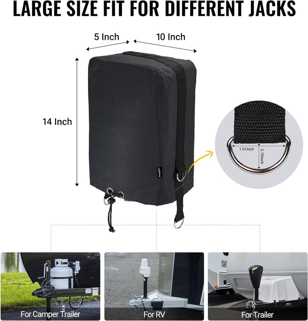 Electric Tongue Jack Cover, BougeRV 600D Universal Trailer RV Electric Tongue Jack Protective Cover (Size 14″H x 5″W x 10″D)…