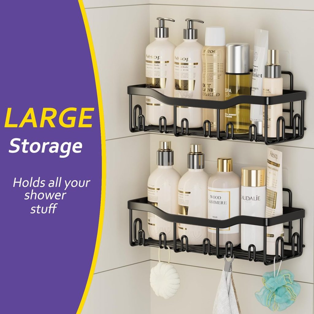 FAFOOU Shower Caddy Organizer 5 Pack, Self Adhesive Shelves Basket for Bathroom Storage Home Decor, Shelf Inside Rack, Wall Mounted RV Accessories Shampoo Holder Black FAFOOU Shower Caddy Organizer 5 Pack, Self Adhesive Shelves Basket for Bathroom Storage Home Decor, Shelf Inside Rack, Wall Mounted RV Accessories Shampoo Holder Black