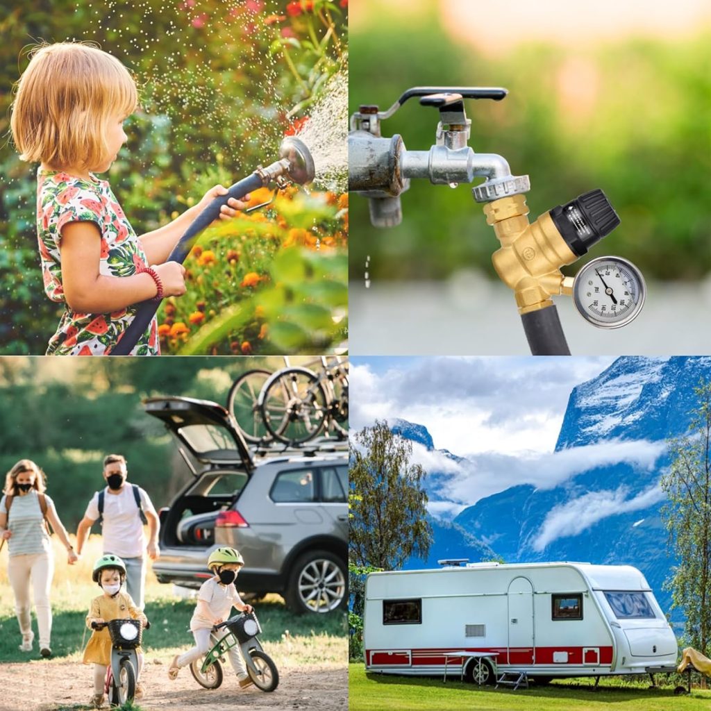 Handle Adjustable RV Water Pressure Regulator, Lead-Free Brass Water Pressure Regulator with Gauge, Adjustable Water Regulator for RV Camper Travel Trailer