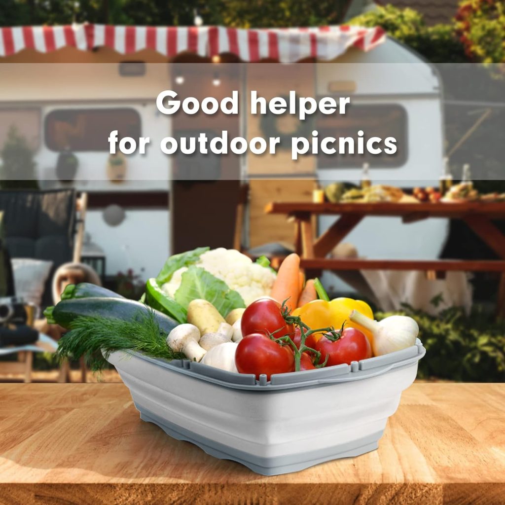 HI NINGER Collapsible Cutting Board with Colander, 9-In-1 Multi Chopping Board Kitchen Vegetable Washing Basket for Camping Gifts Camping Accessories for RV Campers HI NINGER Collapsible Cutting Board with Colander, 9-In-1 Multi Chopping Board Kitchen Vegetable Washing Basket for Camping Gifts Camping Accessories for RV Campers