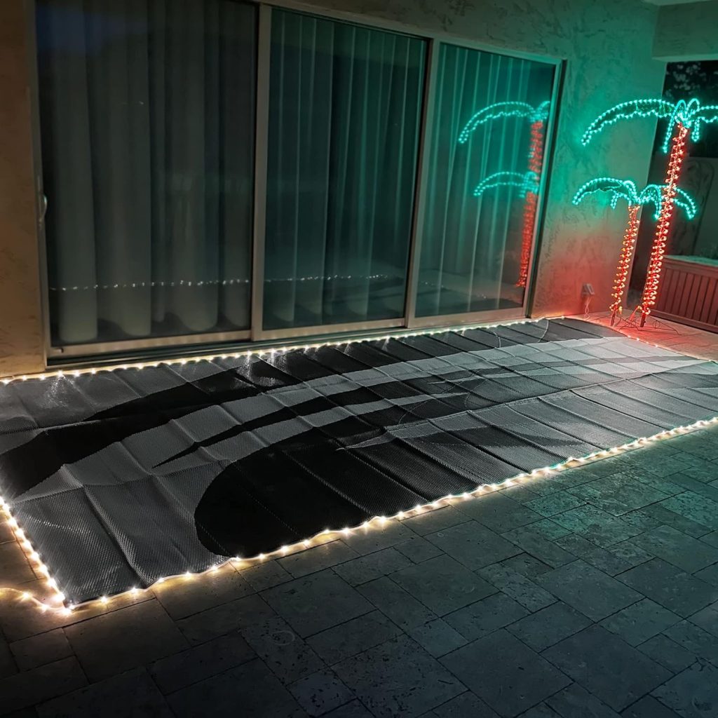 Stylish Camping L158181WL 8-feet by 18-feet LED Illuminated Patio Mat - Outdoor Patio Black/White RV Camping Mat